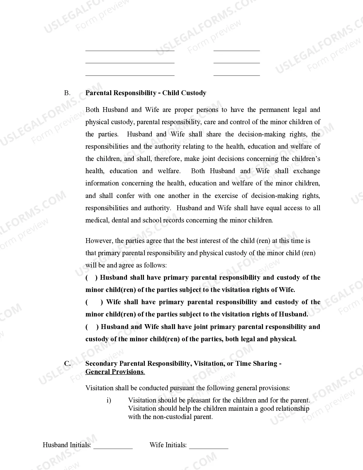 Preview Marital Domestic Separation and Property Settlement Agreement Minor Children no Joint Property or Debts effective Immediately