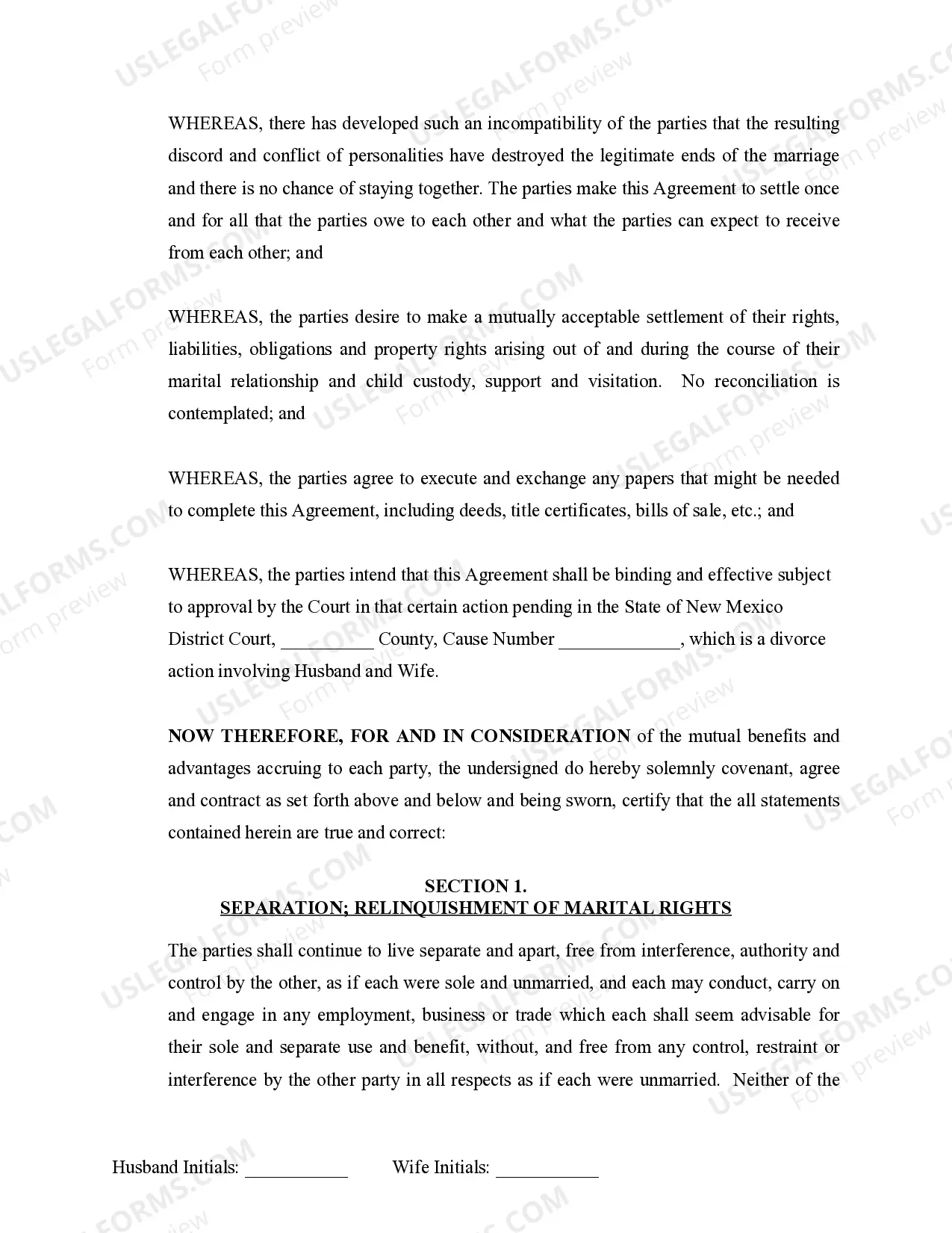 Preview Marital Domestic Separation and Property Settlement Agreement Minor Children Parties May have Joint Property or Debts where Divorce Action Filed
