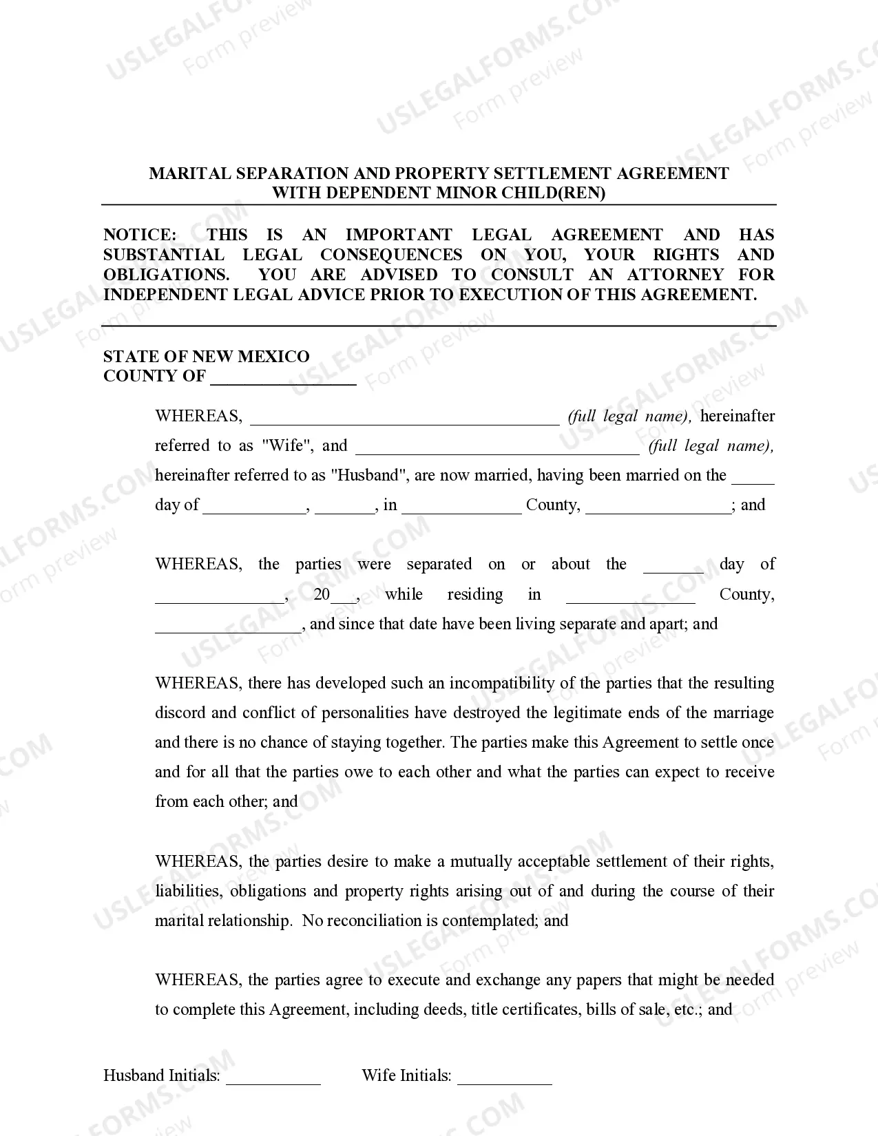 Preview Marital Domestic Separation and Property Settlement Agreement Minor Children Parties May have Joint Property or Debts effective Immediately