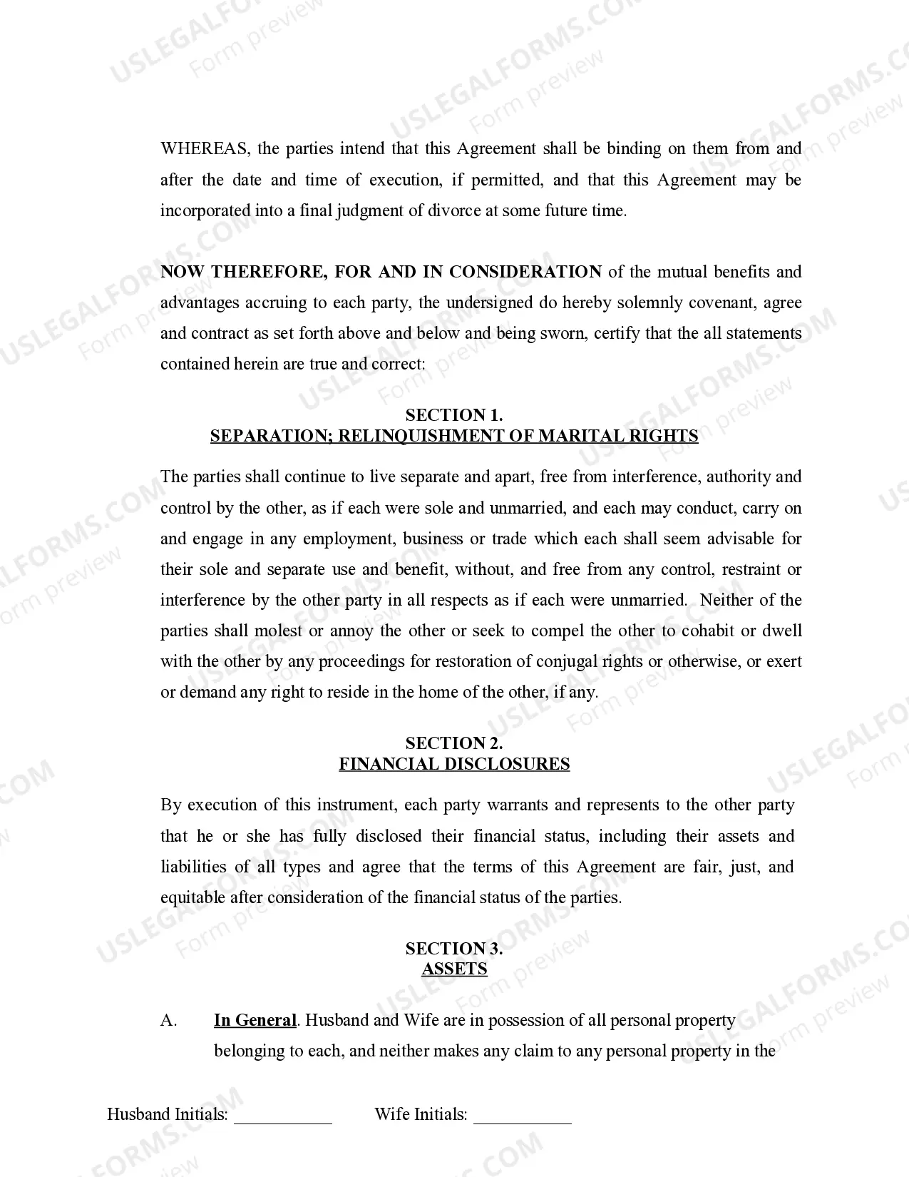 Preview Marital Domestic Separation and Property Settlement Agreement Minor Children Parties May have Joint Property or Debts effective Immediately