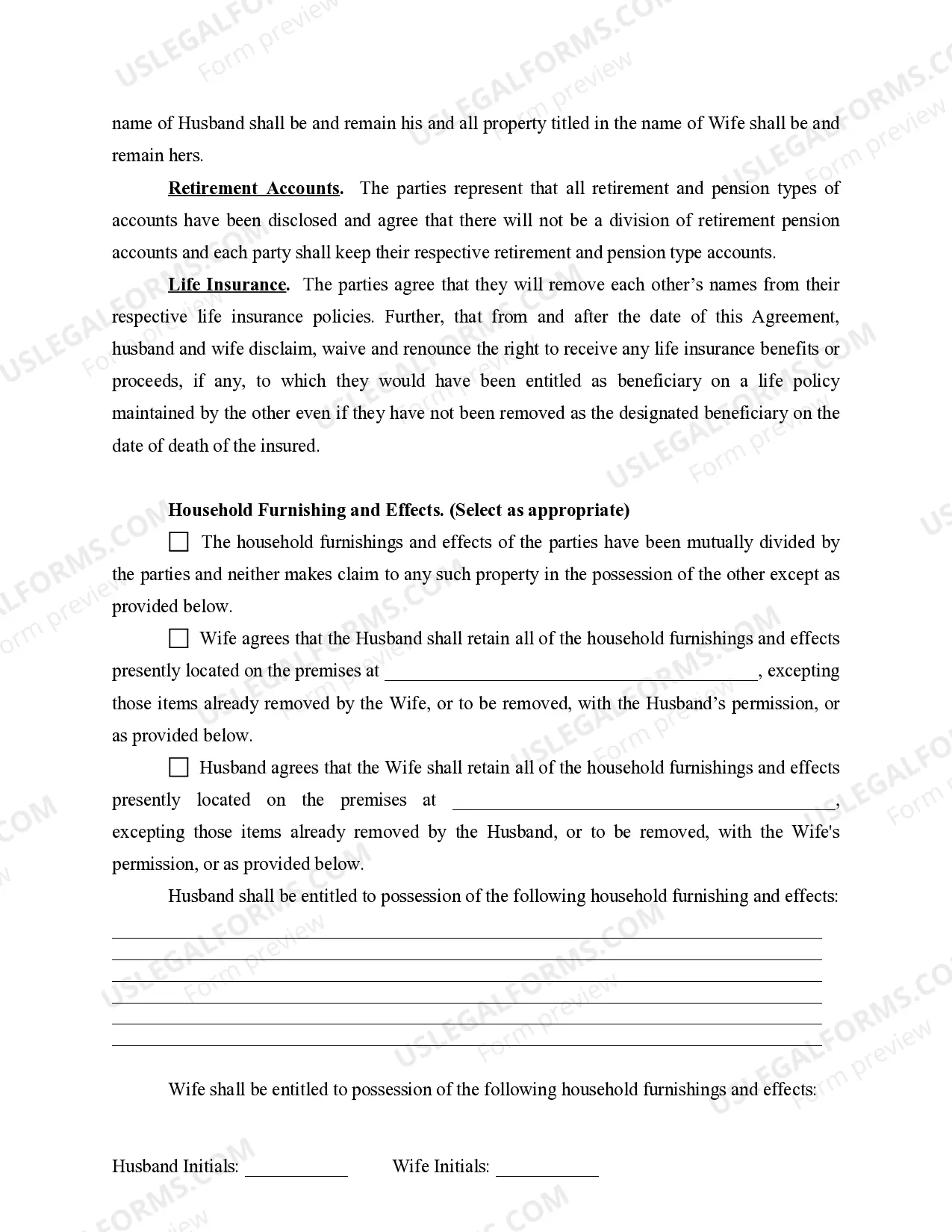 Preview Marital Domestic Separation and Property Settlement Agreement for persons with no Children, no Joint Property, or Debts Effective Immediately