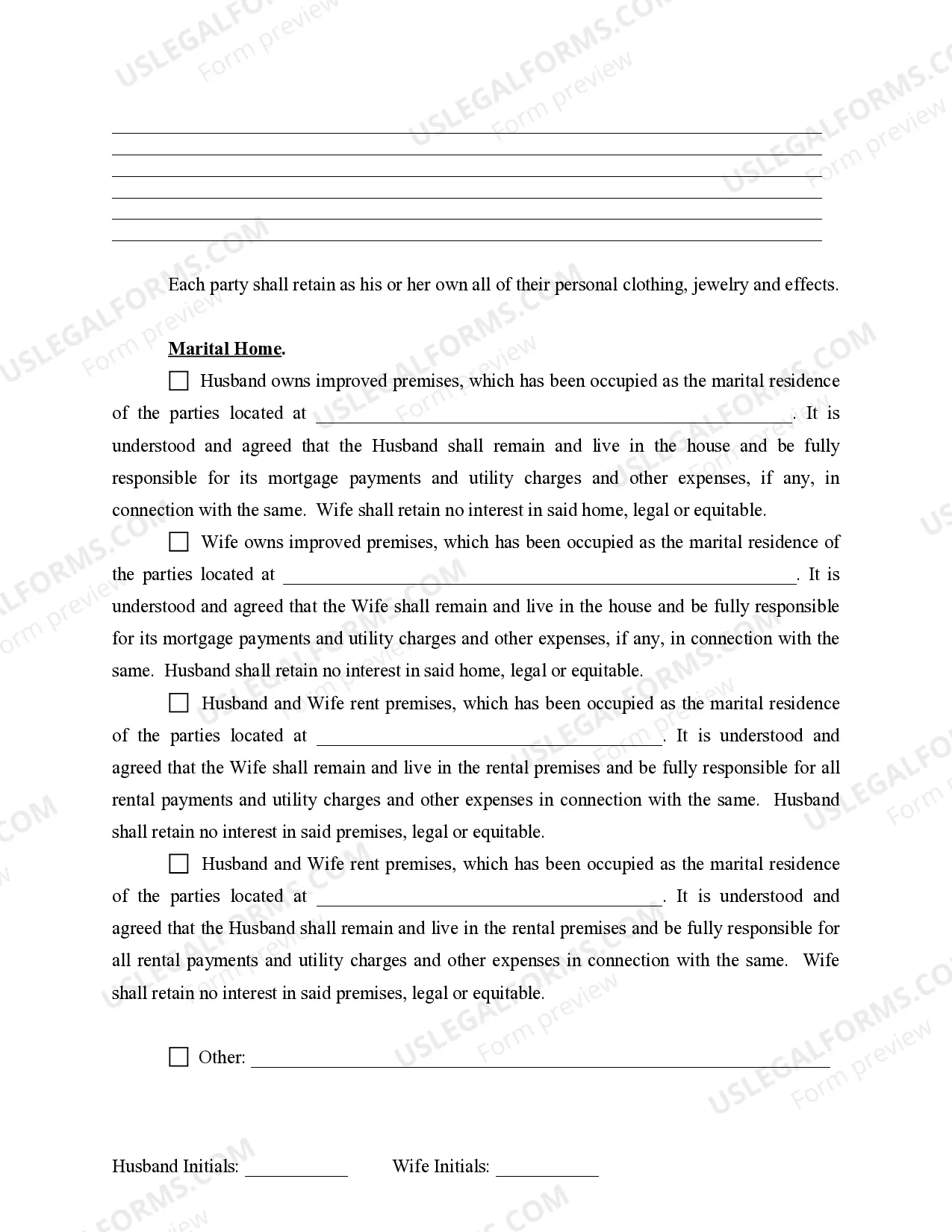 Preview Marital Domestic Separation and Property Settlement Agreement for persons with no Children, no Joint Property, or Debts Effective Immediately