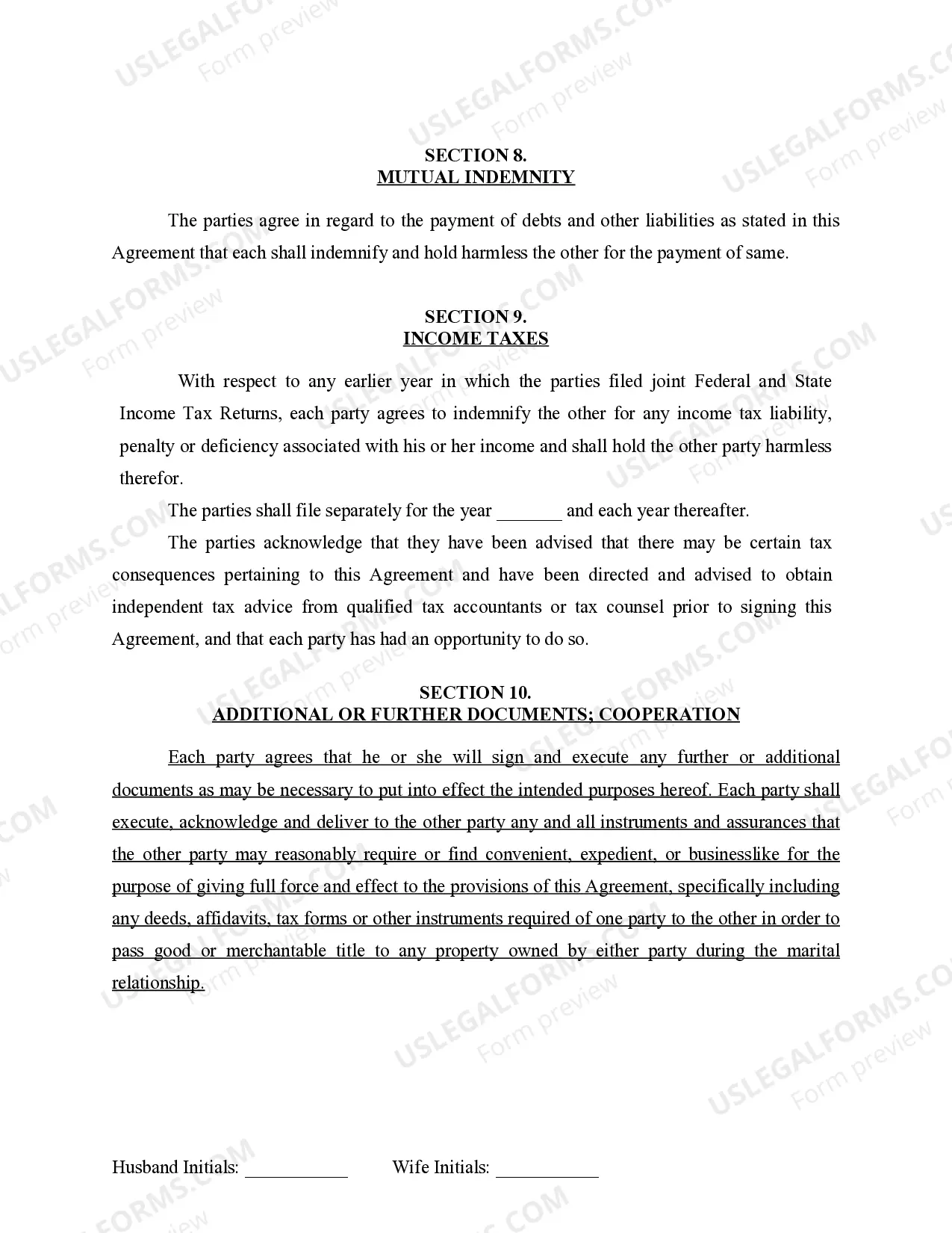 Preview Marital Domestic Separation and Property Settlement Agreement for persons with no Children, no Joint Property, or Debts Effective Immediately