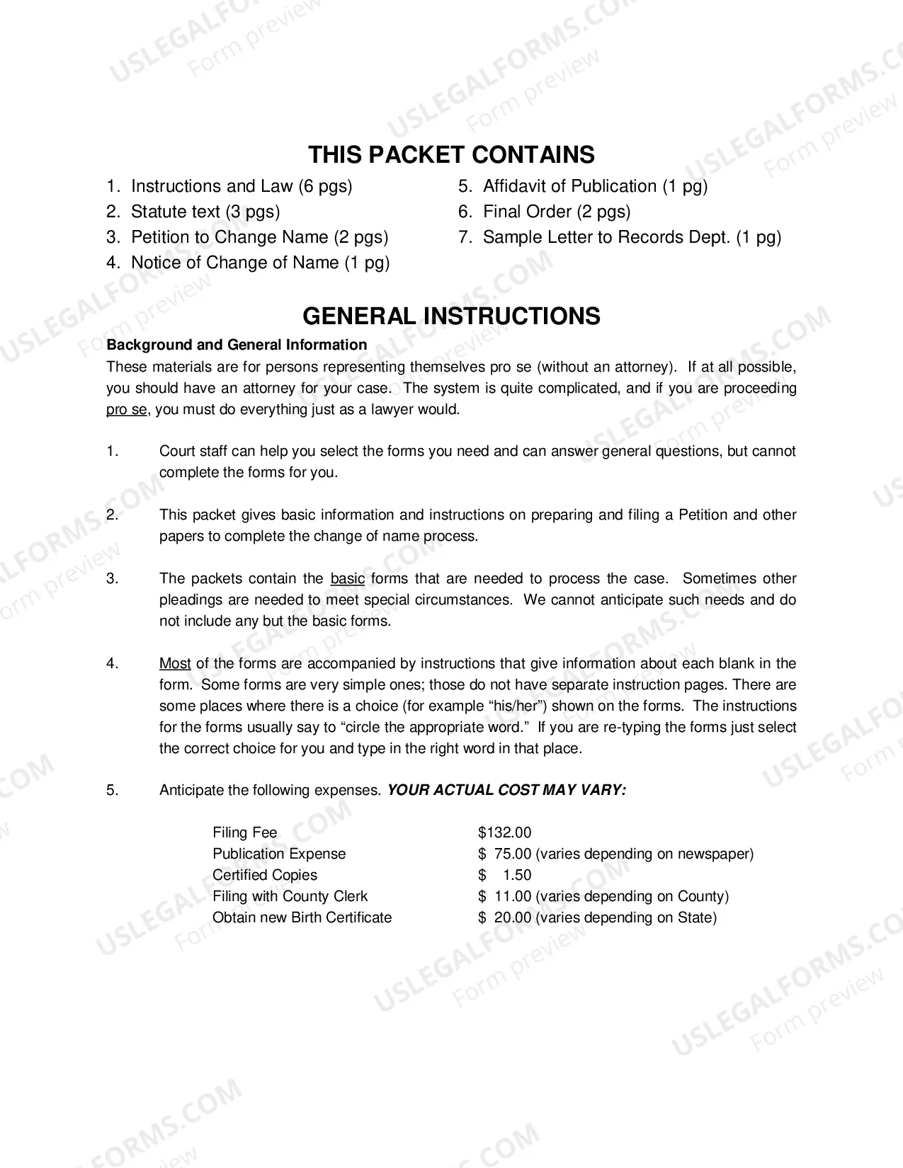 Preview Name Change Instructions and Forms for an Adult - Dona Ana County Only