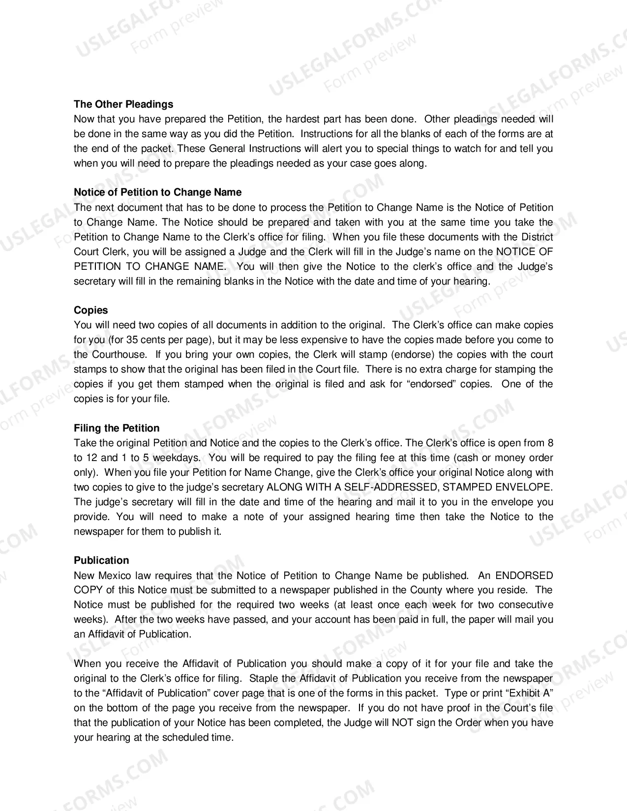 Preview Name Change Instructions and Forms for an Adult - Dona Ana County Only