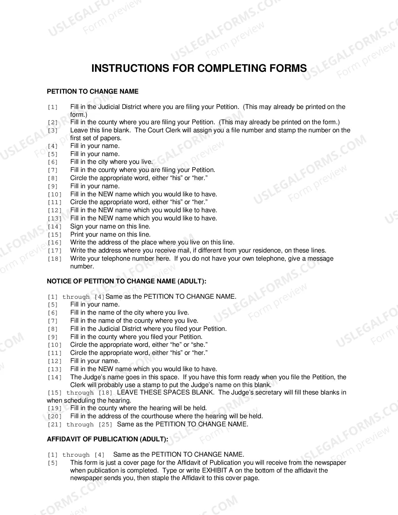 Preview Name Change Instructions and Forms for an Adult - Dona Ana County Only