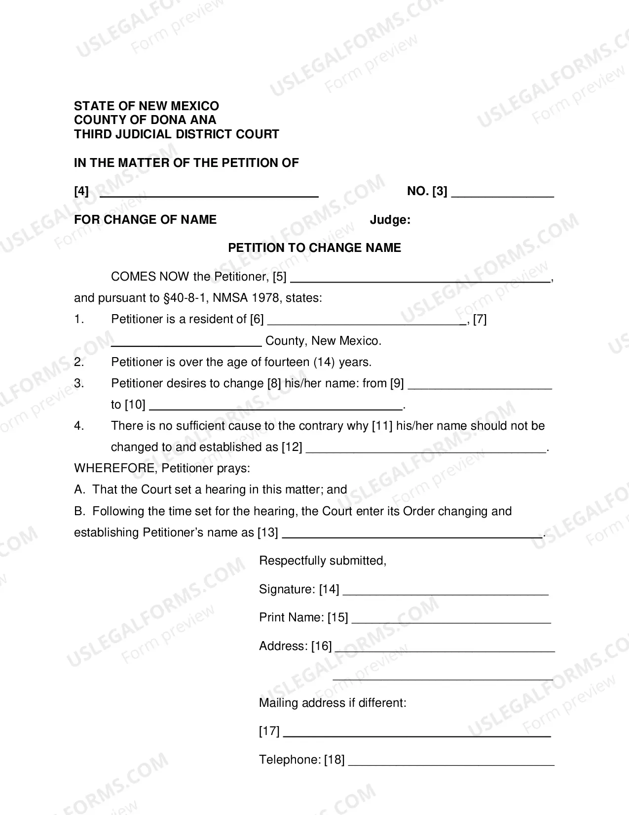 Preview Name Change Instructions and Forms for an Adult - Dona Ana County Only