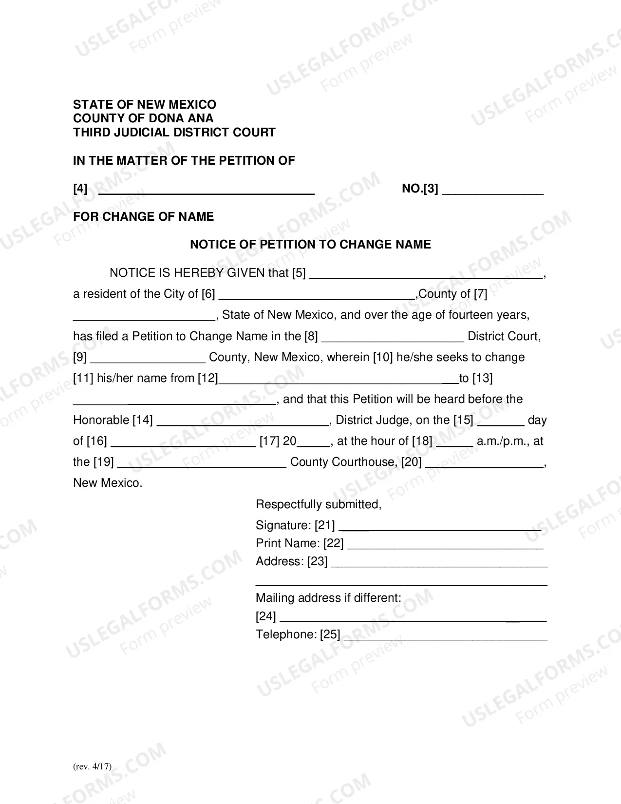 Preview Name Change Instructions and Forms for an Adult - Dona Ana County Only