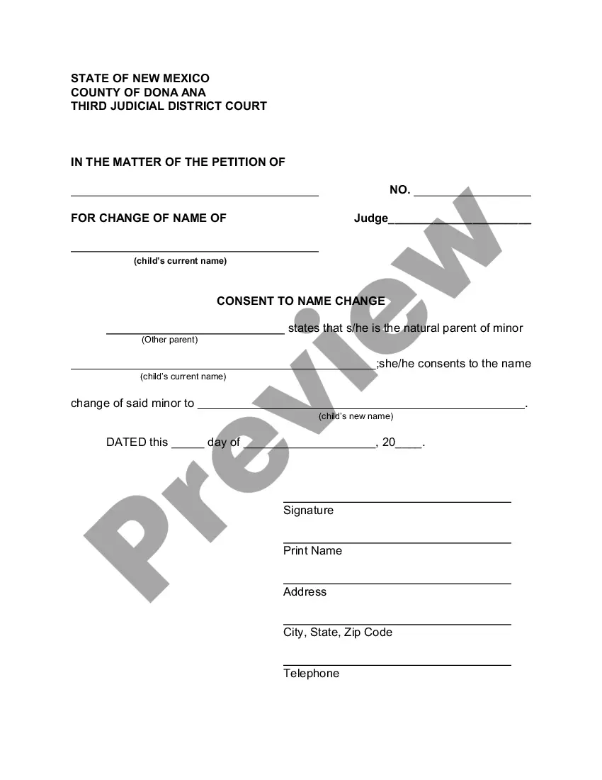 Get Name Change Instructions and Forms for a Minor Under Age 14 - Dona Ana County Only Preview Name Change Instructions and Forms for a Minor Under Age 14 - Dona Ana County Only