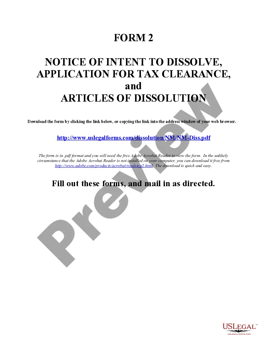 Get New Mexico Dissolution Package to Dissolve Corporation Preview New Mexico Dissolution Package to Dissolve Corporation
