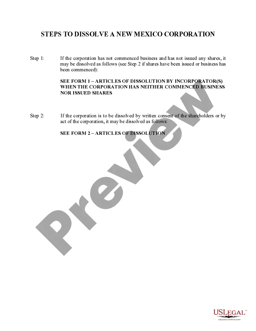 Get New Mexico Dissolution Package to Dissolve Corporation Preview New Mexico Dissolution Package to Dissolve Corporation