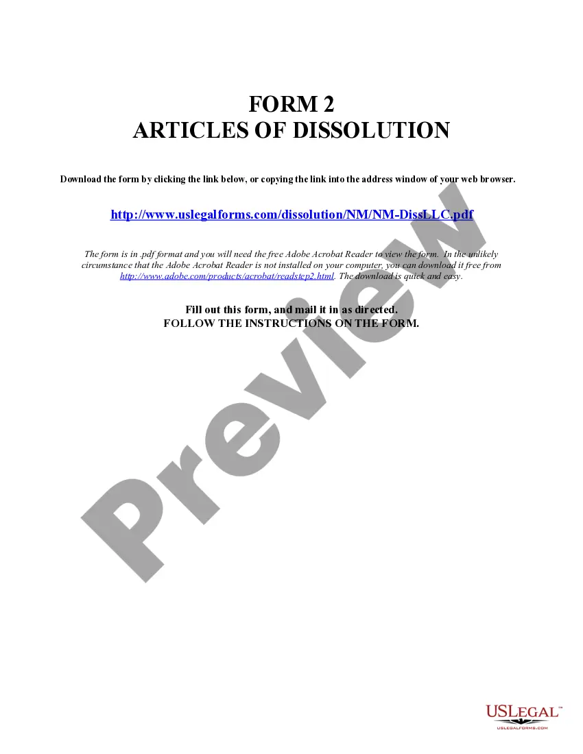 Get New Mexico Dissolution Package to Dissolve Limited Liability Company LLC Preview New Mexico Dissolution Package to Dissolve Limited Liability Company LLC