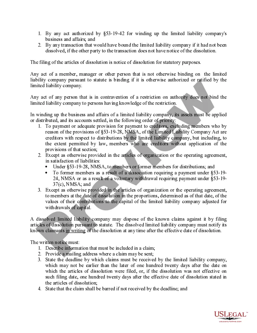 Get New Mexico Dissolution Package to Dissolve Limited Liability Company LLC Preview New Mexico Dissolution Package to Dissolve Limited Liability Company LLC