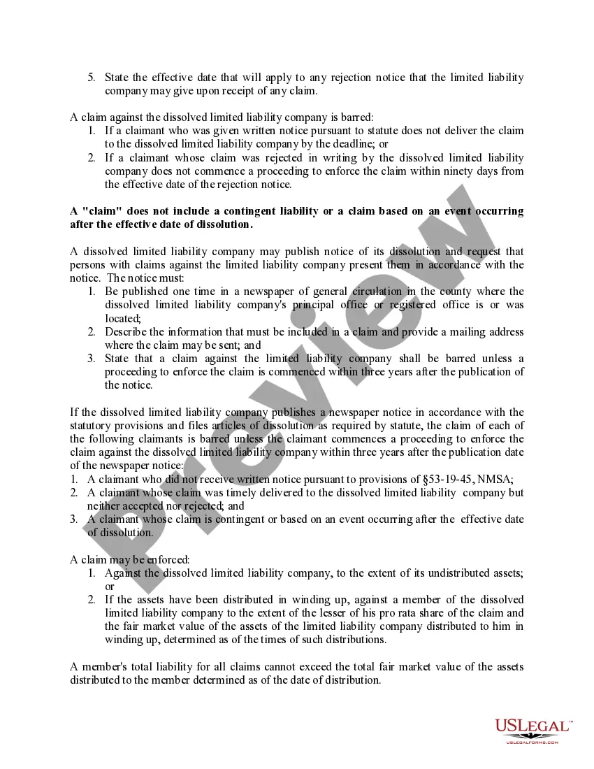 Get New Mexico Dissolution Package to Dissolve Limited Liability Company LLC Preview New Mexico Dissolution Package to Dissolve Limited Liability Company LLC