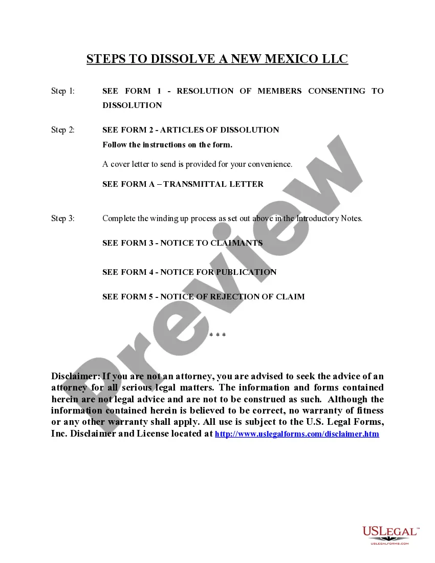 Get New Mexico Dissolution Package to Dissolve Limited Liability Company LLC Preview New Mexico Dissolution Package to Dissolve Limited Liability Company LLC