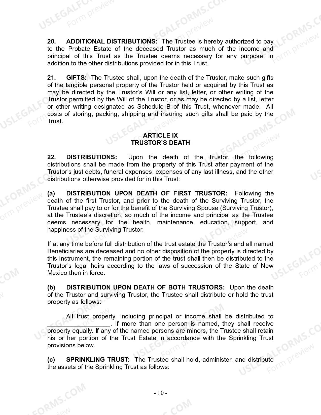 Preview Revocable Living Trust for Husband and Wife with No Children