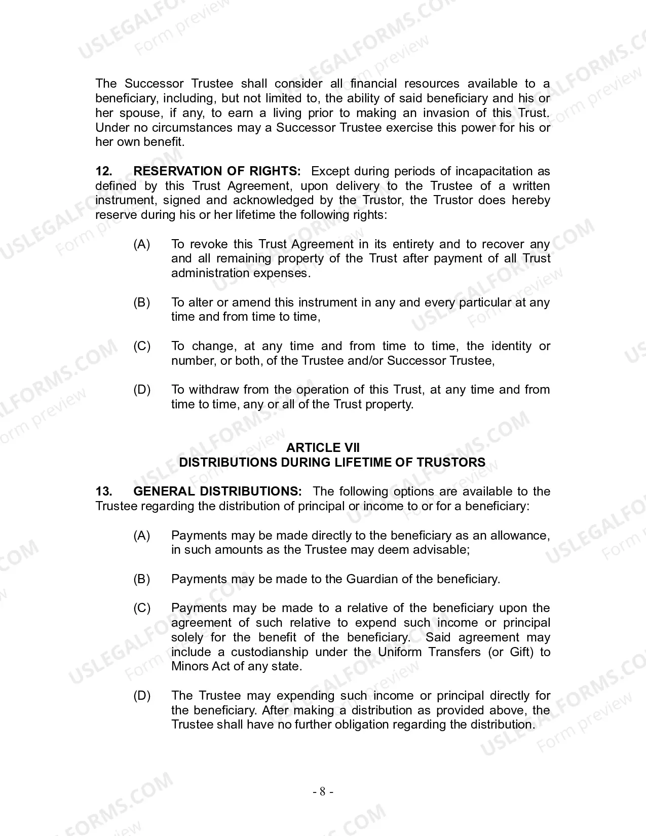 Preview Revocable Living Trust for Husband and Wife with No Children