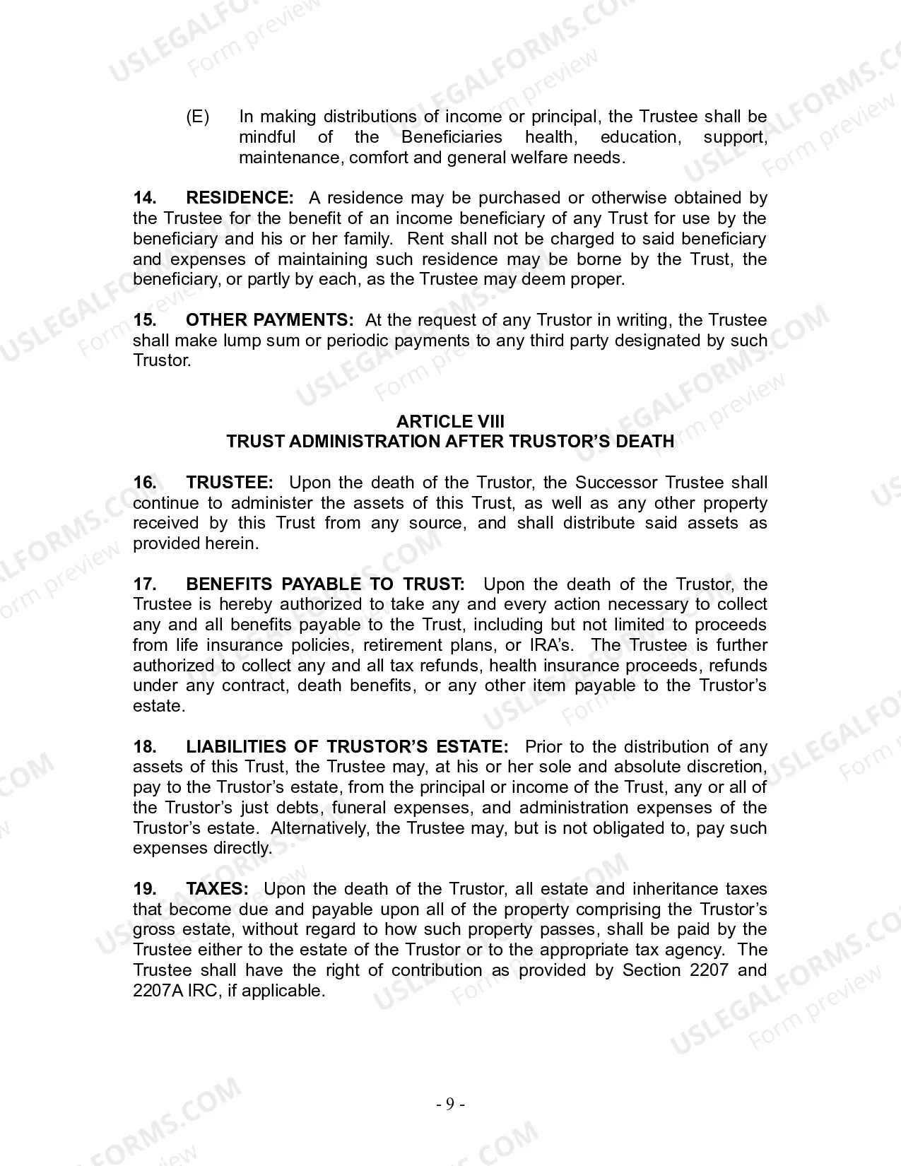 Preview Revocable Living Trust for Husband and Wife with No Children