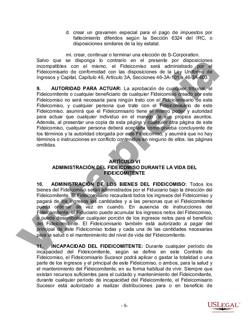 Preview Fideicomiso en Vida para Individuos Solteros, Divorciados o Viudos o Viudos sin Hijos