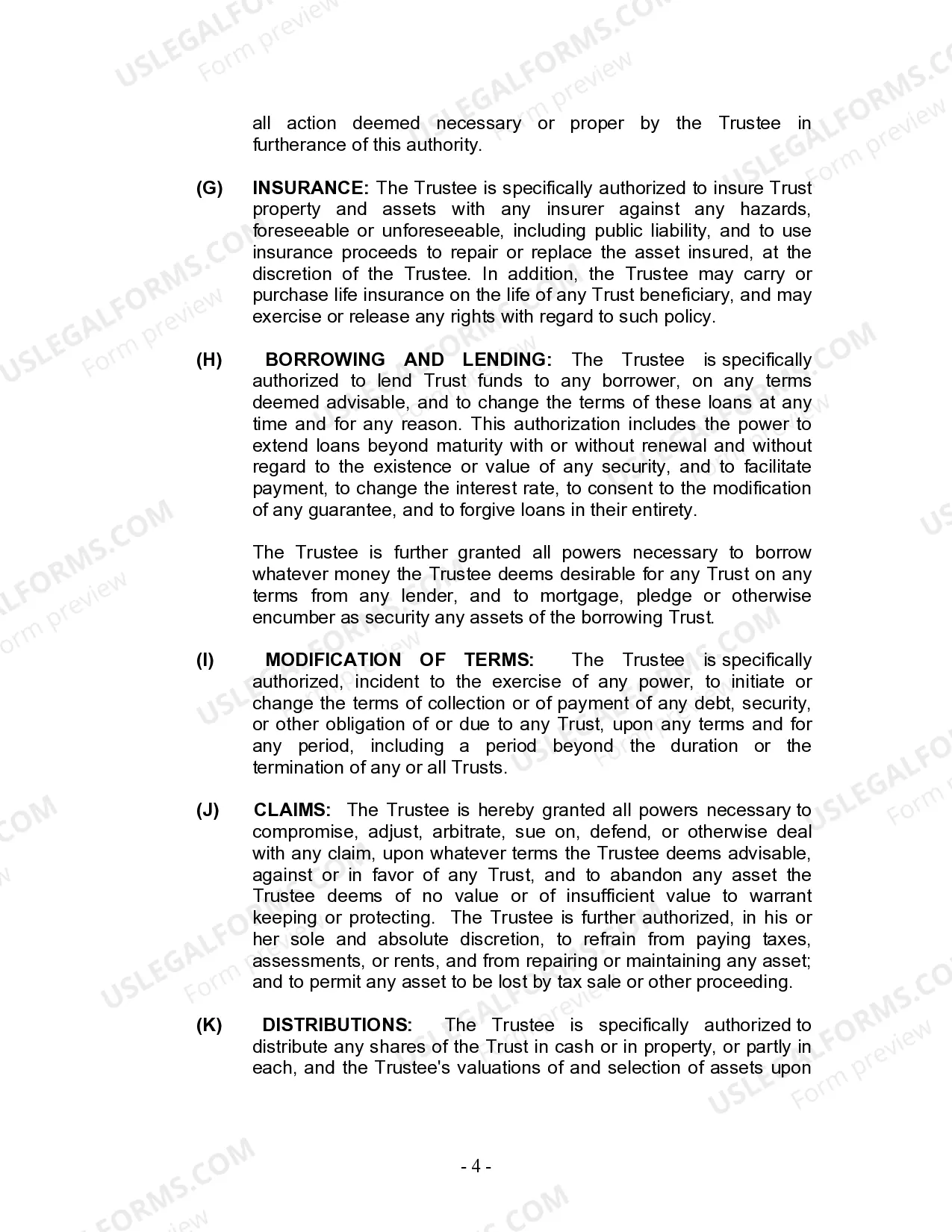 Preview Living Trust for Individual Who is Single, Divorced or Widow or Widower with No Children