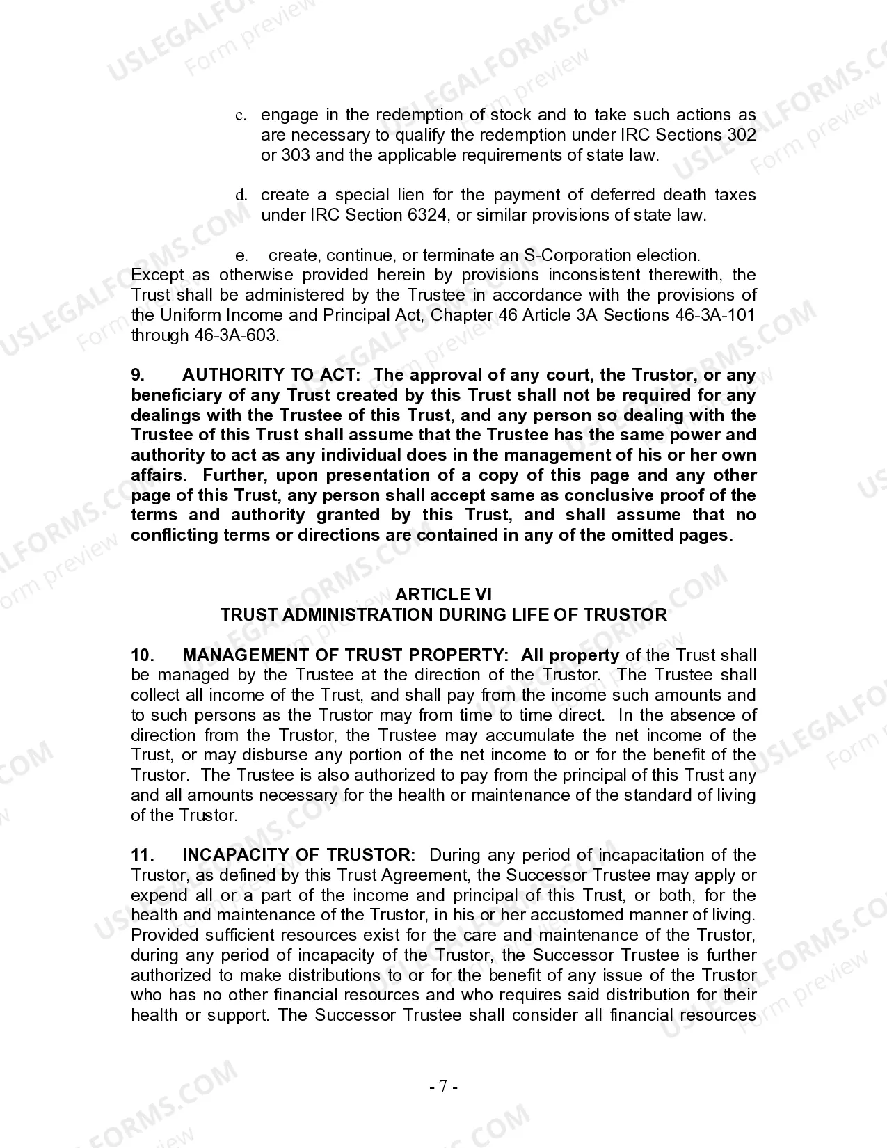 Preview Living Trust for Individual Who is Single, Divorced or Widow or Widower with No Children