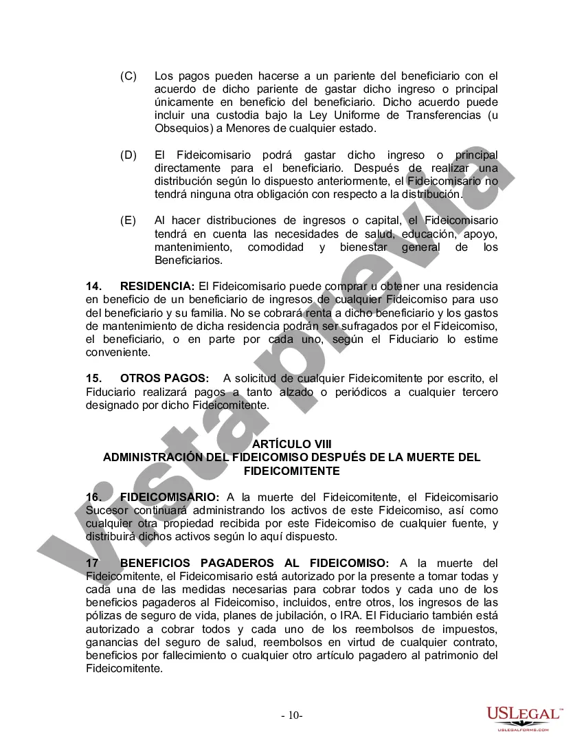 Preview Fideicomiso en Vida para Individuos Solteros, Divorciados o Viudos o Viudos con Hijos