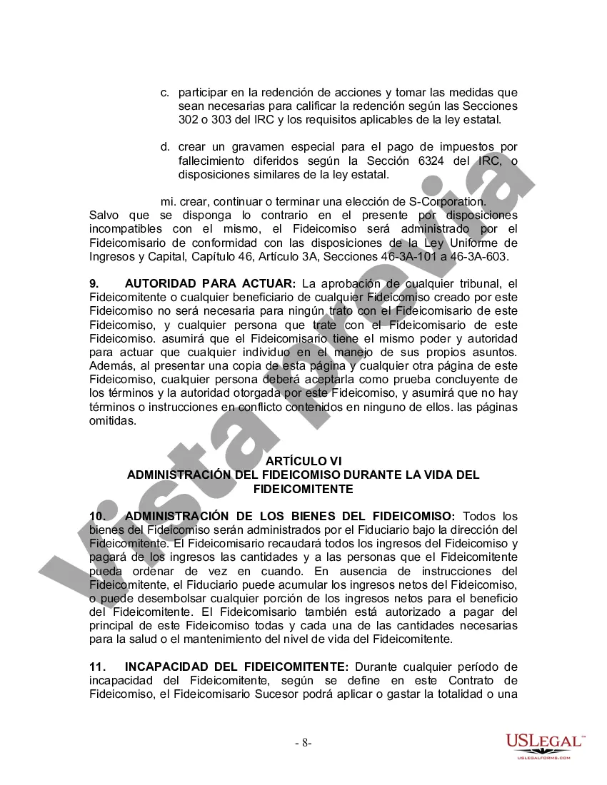 Preview Fideicomiso en Vida para Individuos Solteros, Divorciados o Viudos o Viudos con Hijos