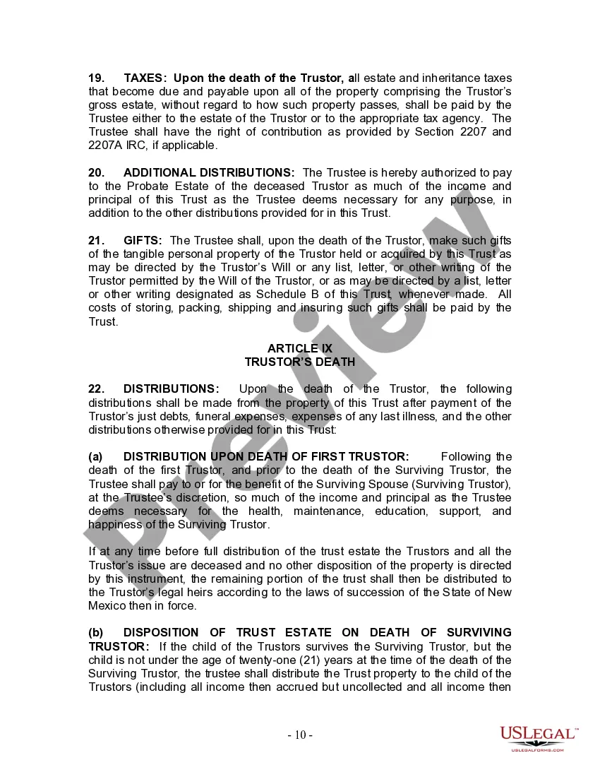 Preview Living Trust for Husband and Wife with One Child