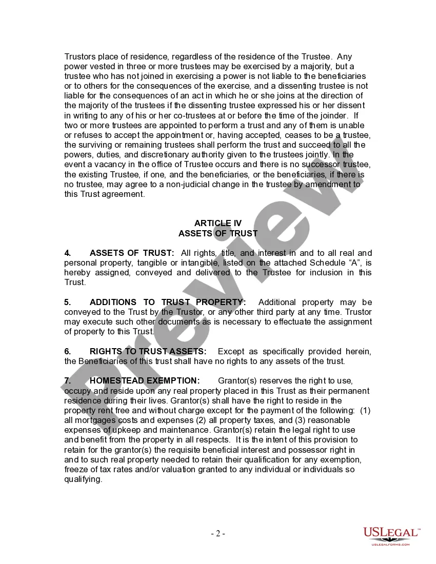 Preview Living Trust for Husband and Wife with One Child