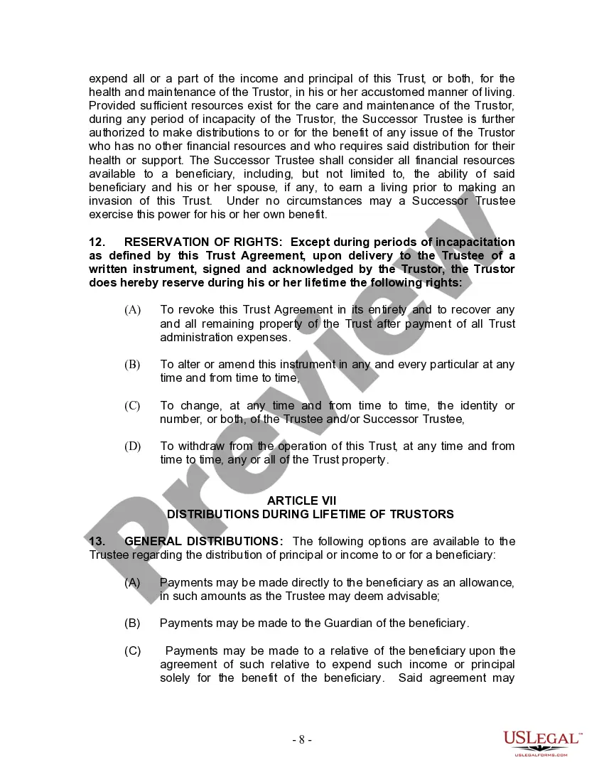 Preview Living Trust for Husband and Wife with One Child