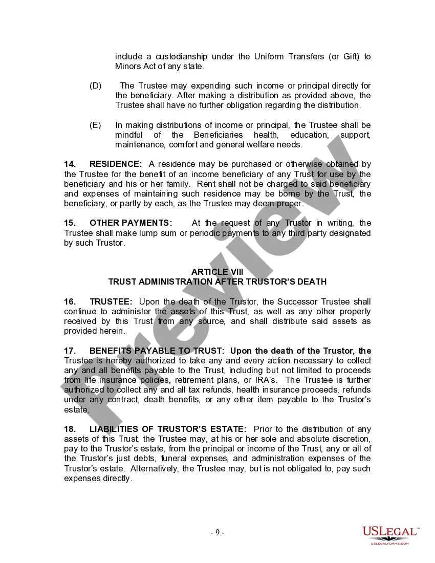 Preview Living Trust for Husband and Wife with One Child