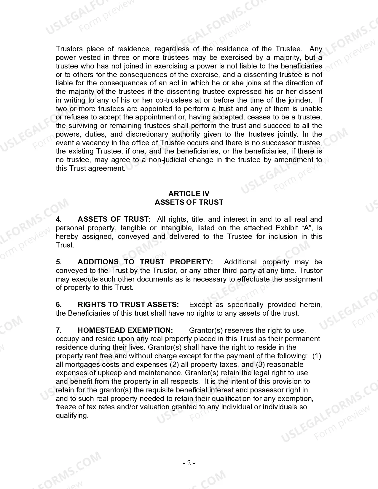 Preview Living Trust for Husband and Wife with Minor and or Adult Children