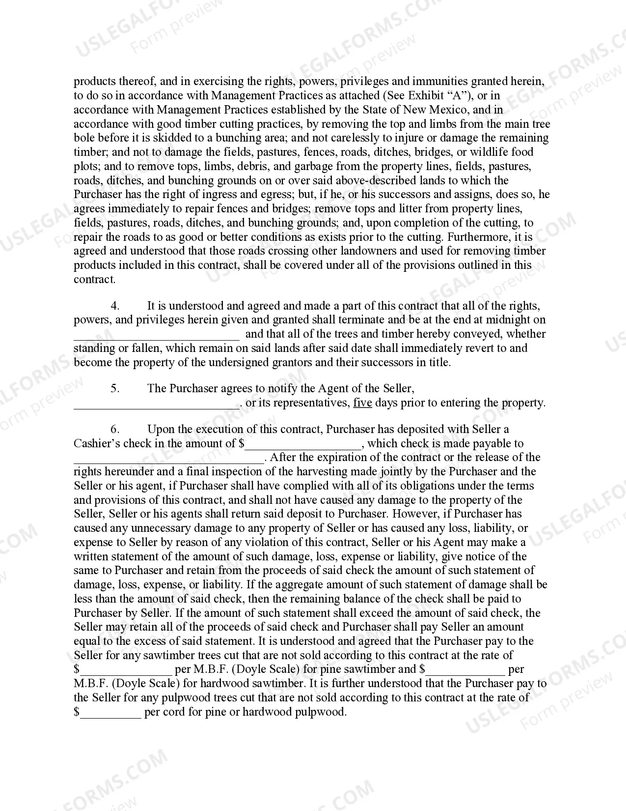 Preview New Mexico Timber Sale Contract