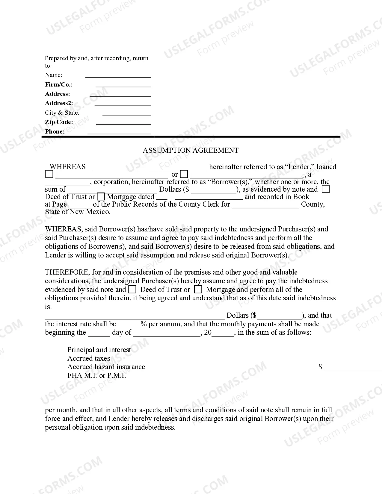 Preview Assumption Agreement of Mortgage and Release of Original Mortgagors