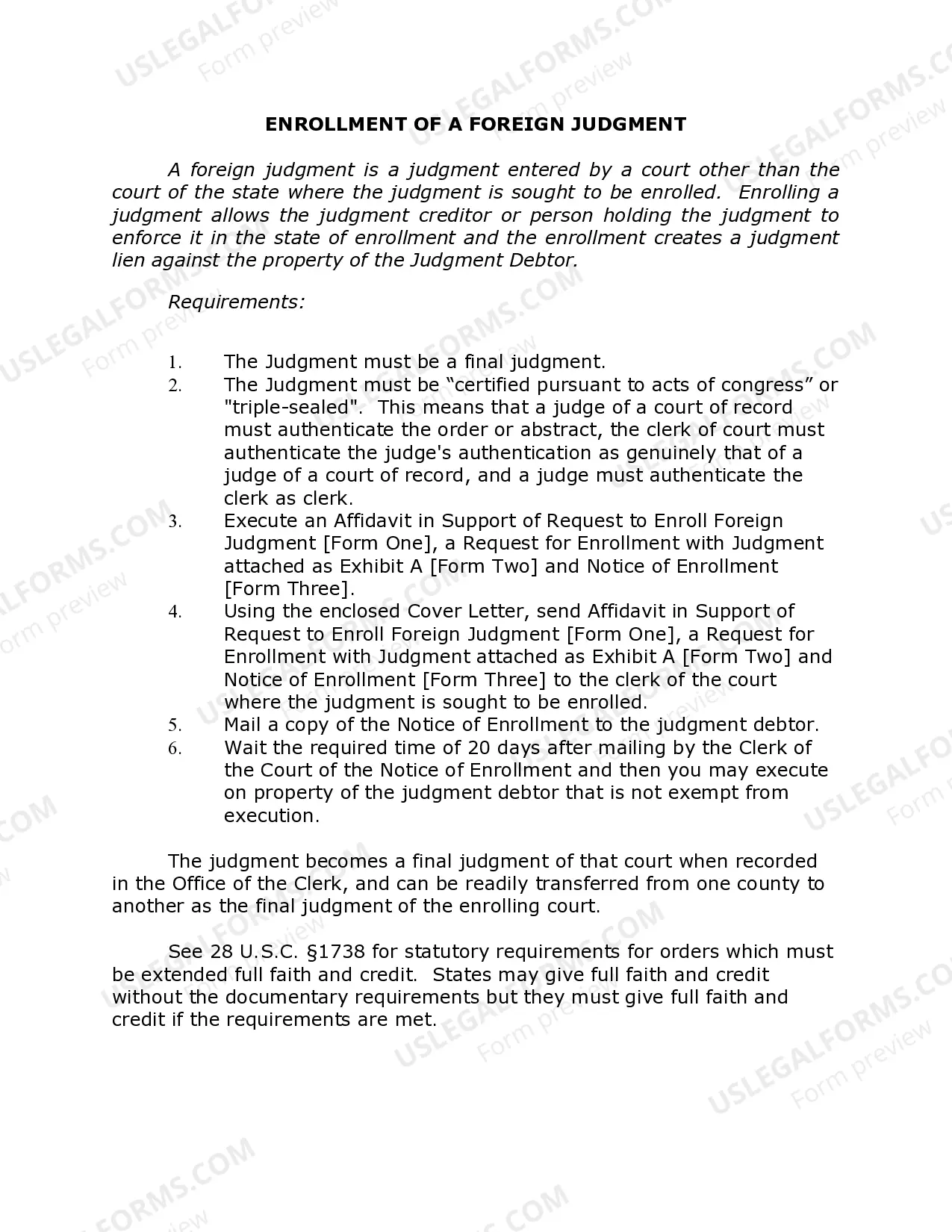 Preview New Mexico Foreign Judgment Enrollment