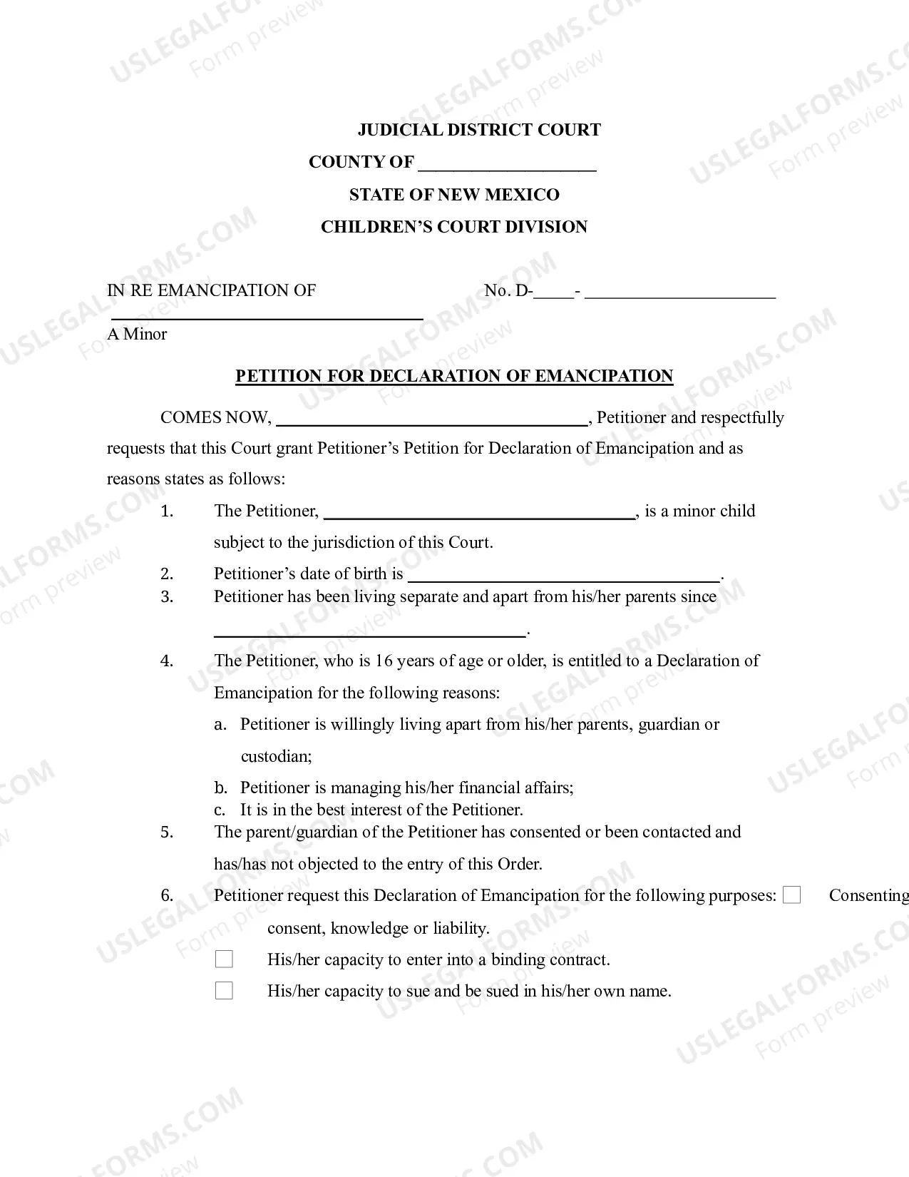 Preview Petition for Declaration of Emancipation