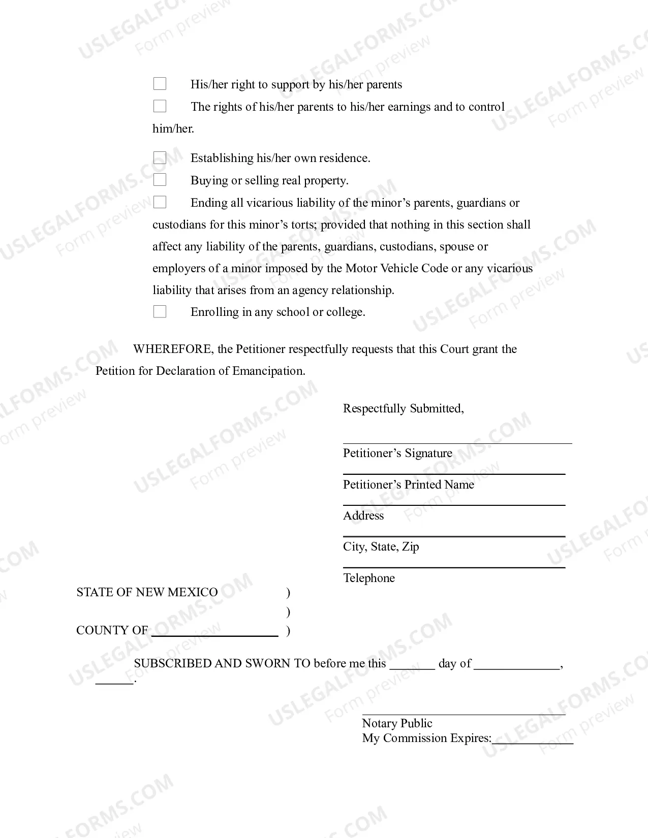 Preview Petition for Declaration of Emancipation