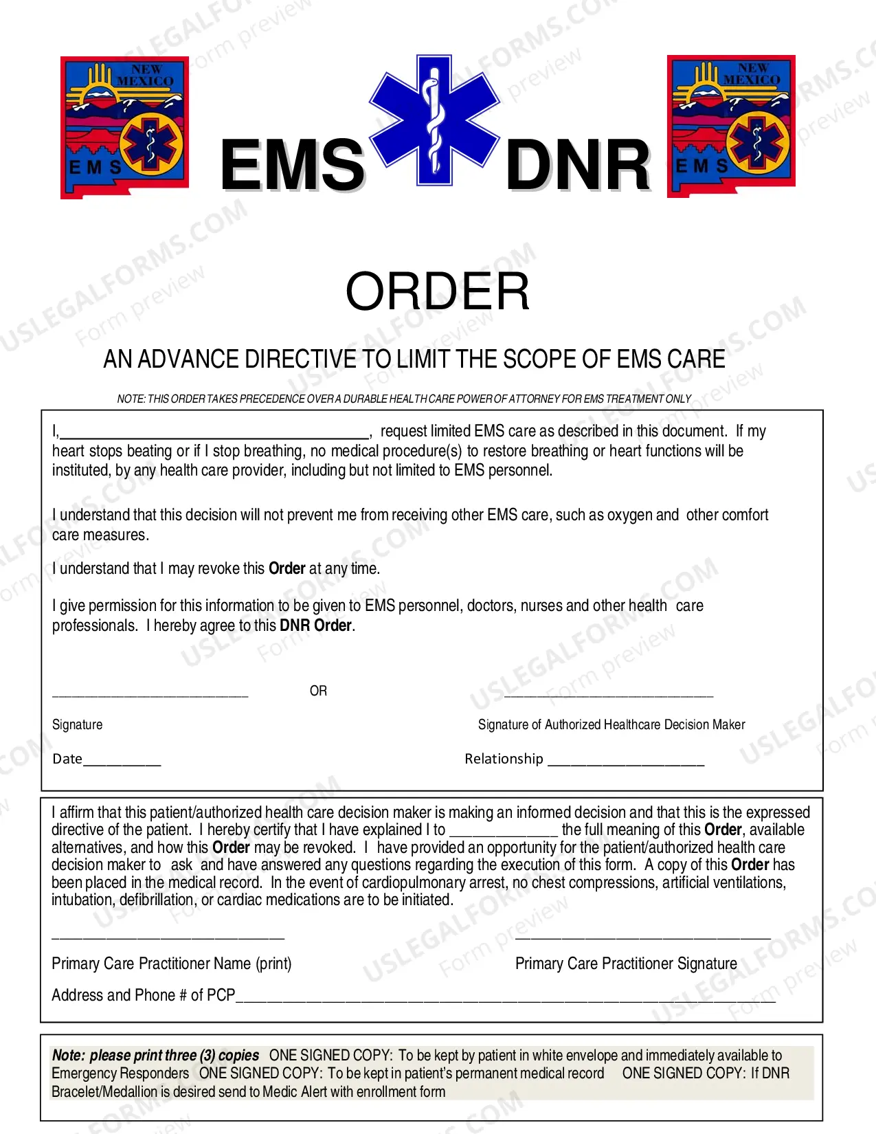 Preview New Mexico Emergency Medical Services Do Not Resuscitate