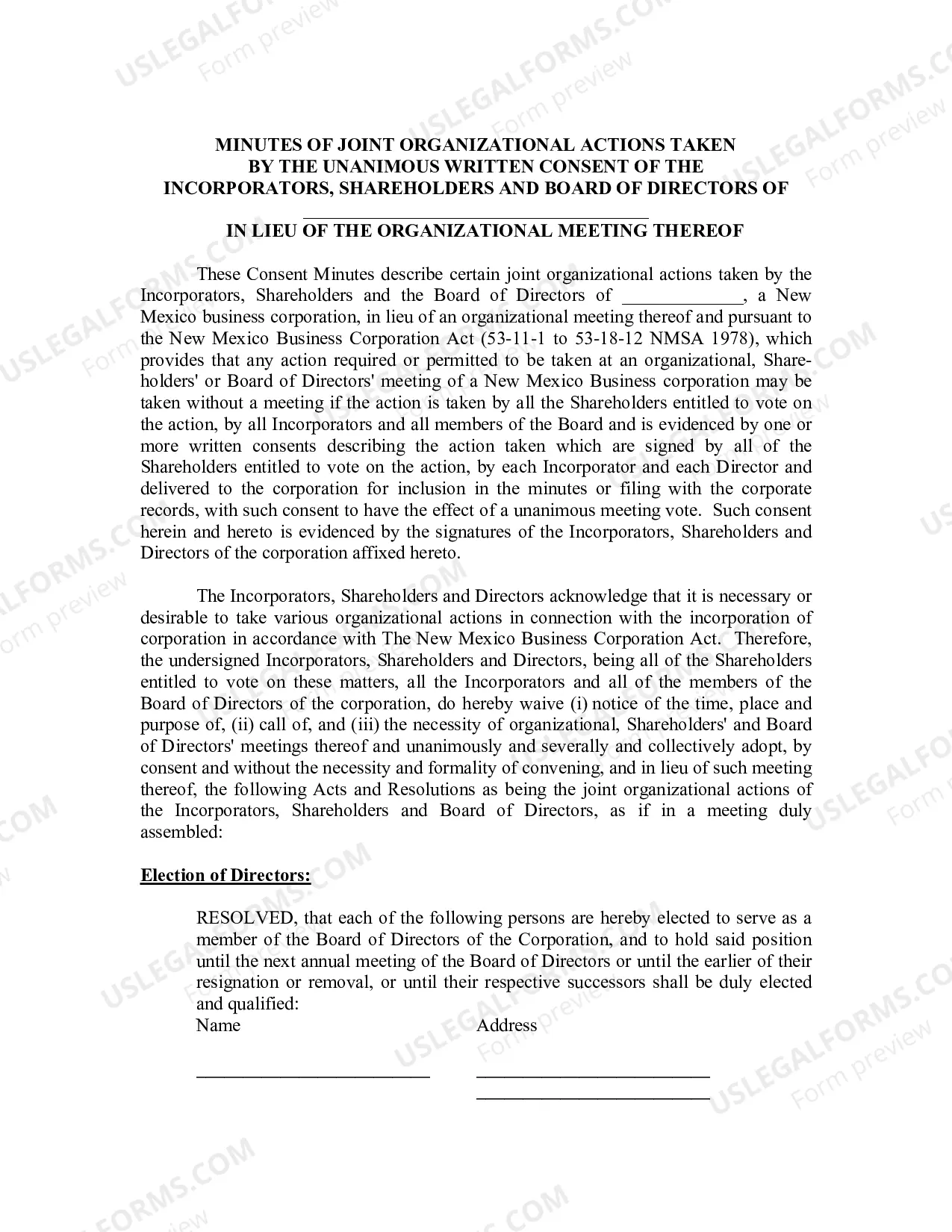 Preview Minutes for Organizational Meeting