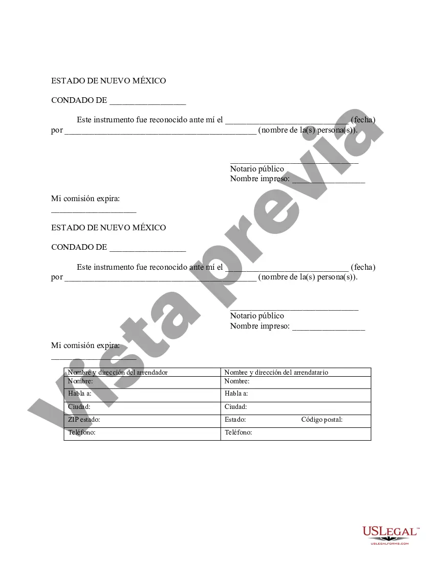 Preview Aviso de Arrendamiento para Grabación