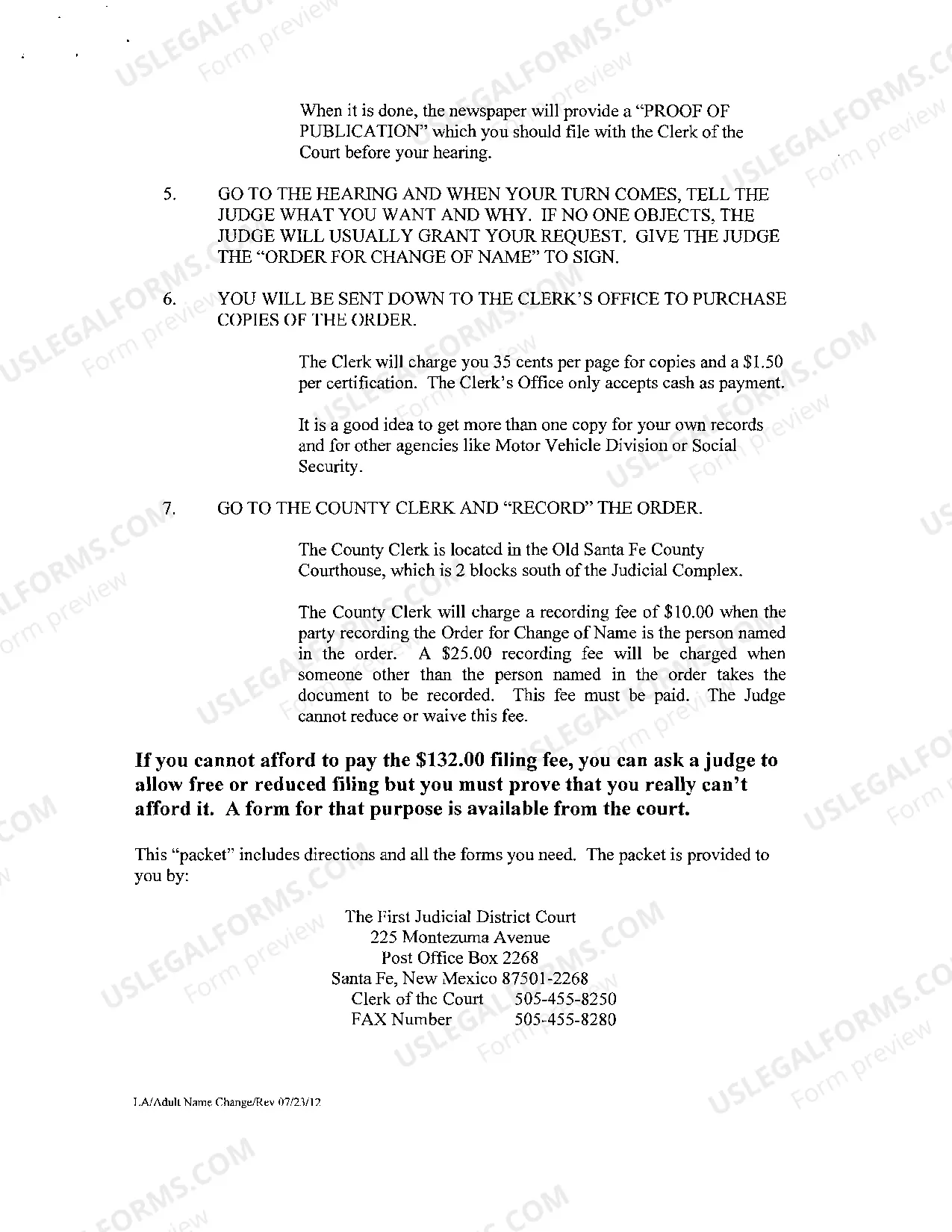 Preview Name Change Instructions and Forms - Adult Name Change - Los Alamos County Only