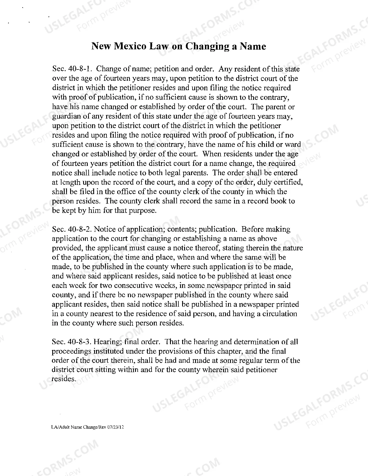Preview Name Change Instructions and Forms - Adult Name Change - Los Alamos County Only