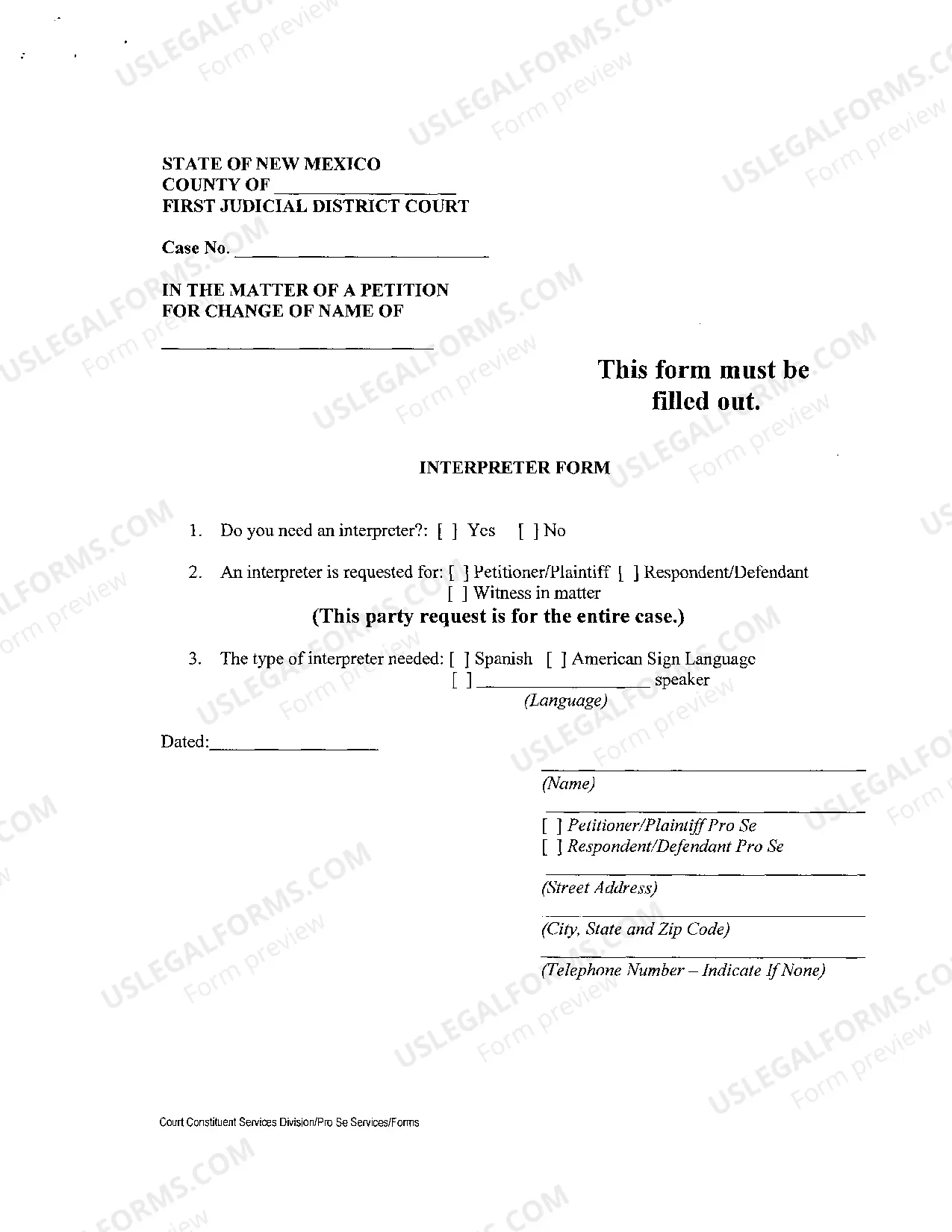 Preview Name Change Instructions and Forms - Adult Name Change - Los Alamos County Only