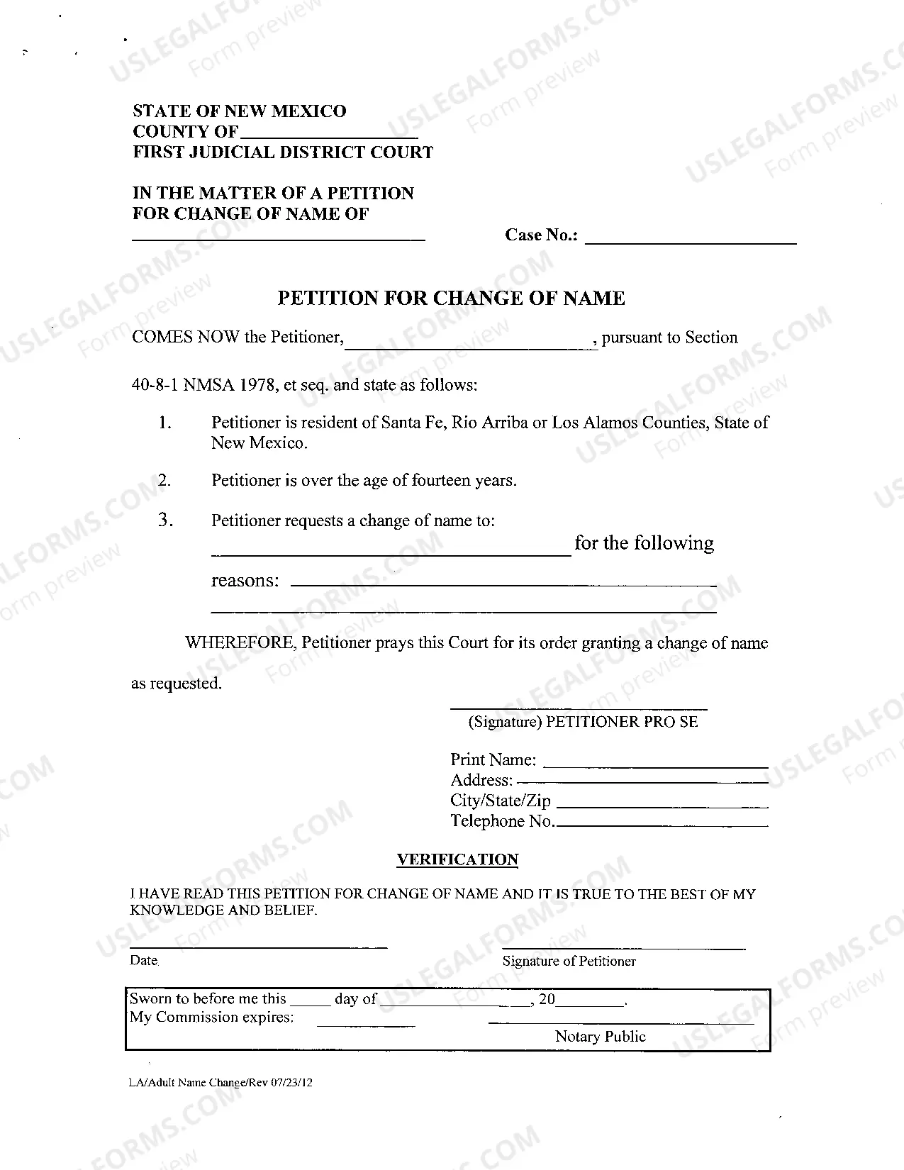 Preview Name Change Instructions and Forms - Adult Name Change - Los Alamos County Only