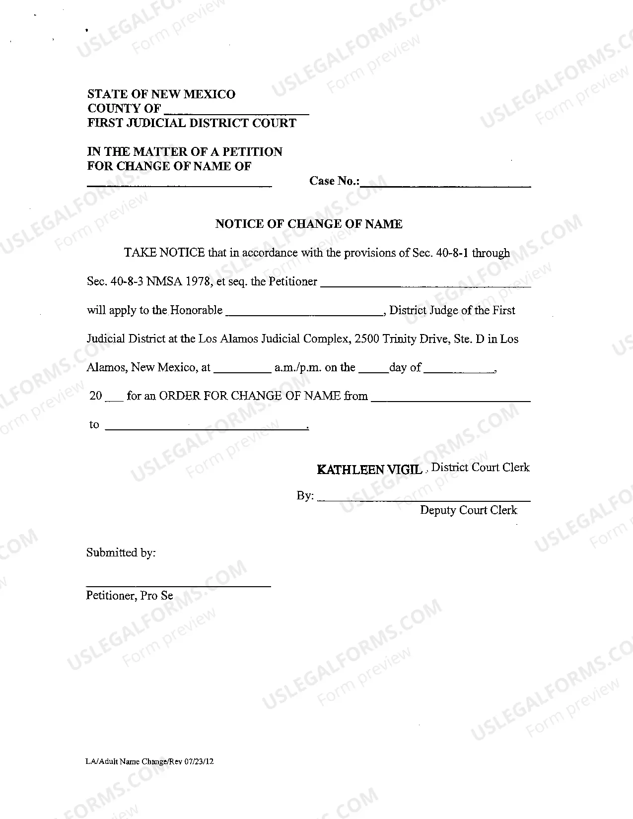 Preview Name Change Instructions and Forms - Adult Name Change - Los Alamos County Only