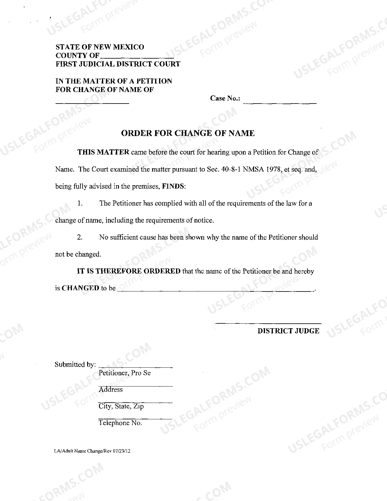 Preview Name Change Instructions and Forms - Adult Name Change - Los Alamos County Only