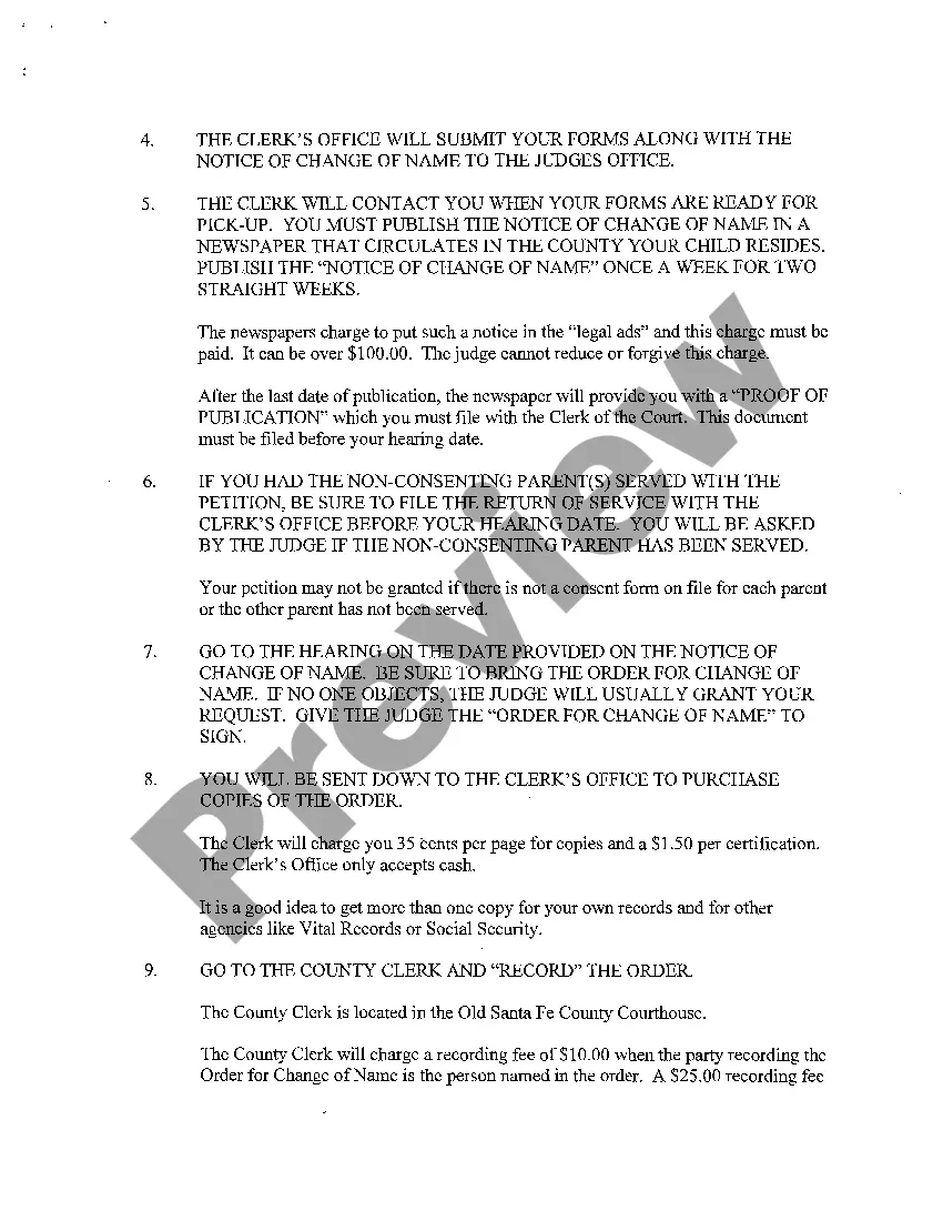 Preview Name Change Instructions and Forms for a Minor Child - Los Alamos County Only
