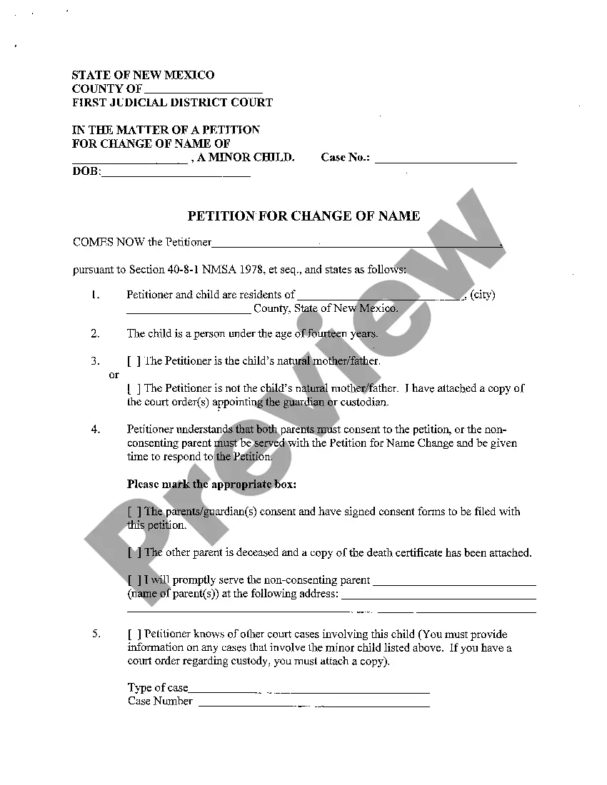 Preview Name Change Instructions and Forms for a Minor Child - Los Alamos County Only