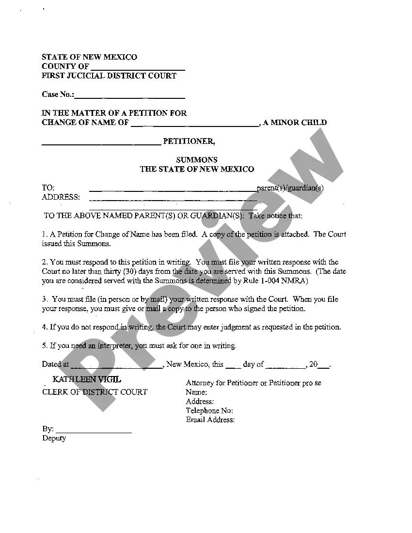 Preview Name Change Instructions and Forms for a Minor Child - Los Alamos County Only