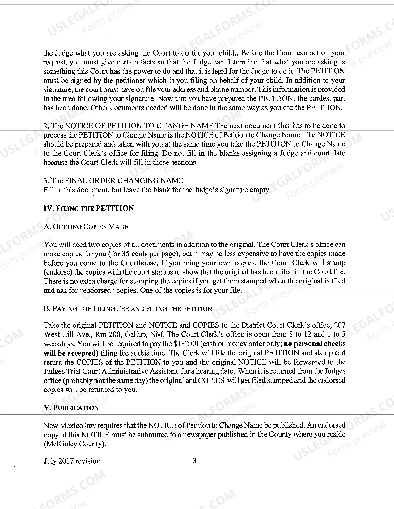 Preview Name Change Instructions and Forms for a Minor Under Age 14 - McKinley County Only